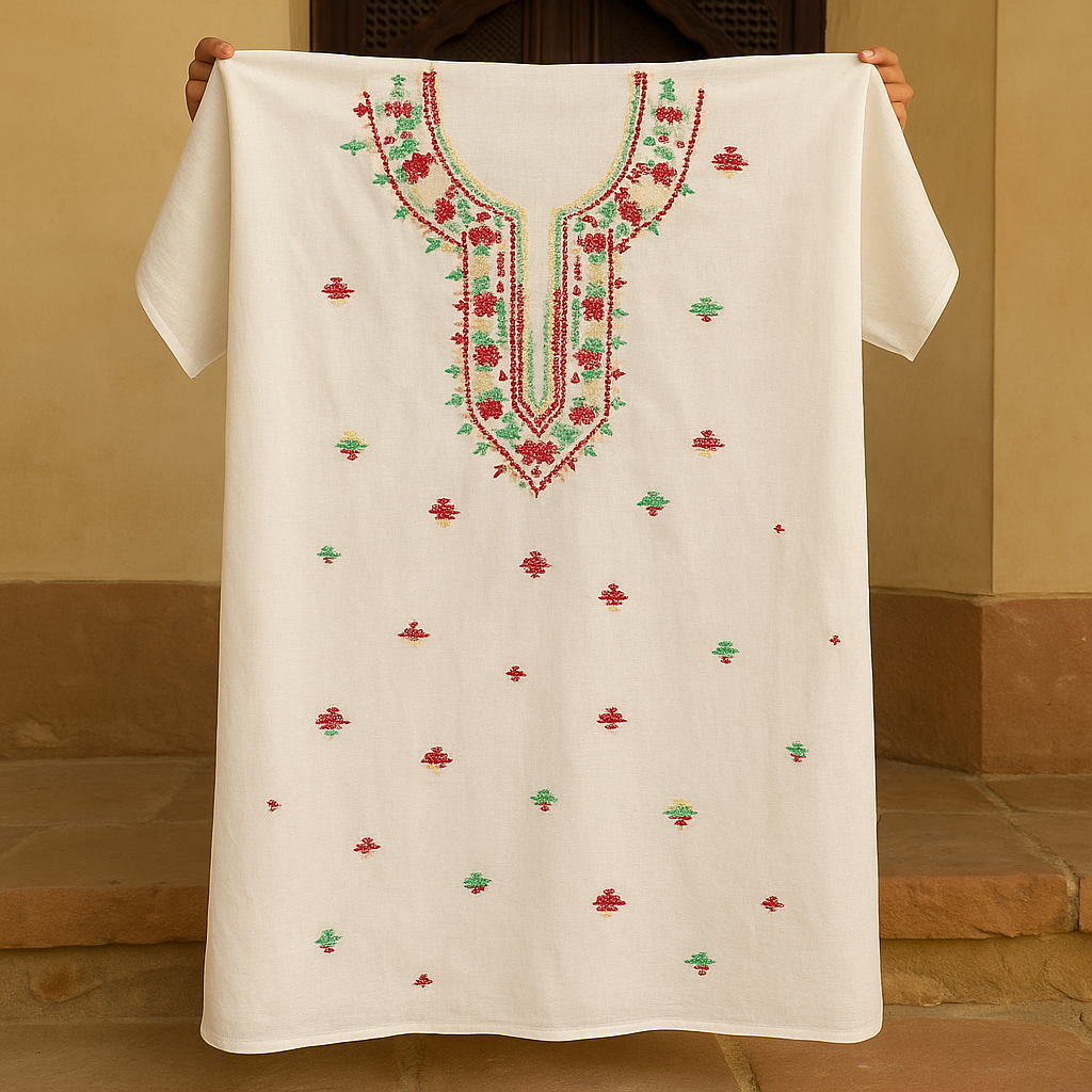 Half-White Handcrafted Lawn Kurti