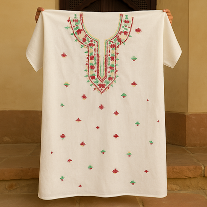 Half-White Handcrafted Lawn Kurti