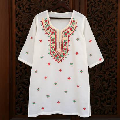 Half-White Handcrafted Lawn Kurti