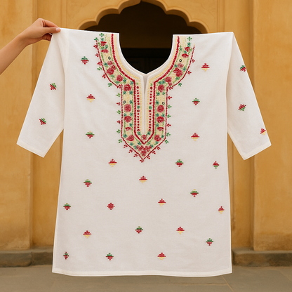 Half-White Handcrafted Lawn Kurti