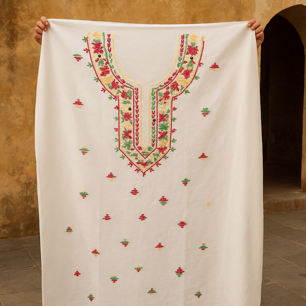 Half-White Handcrafted Lawn Kurti