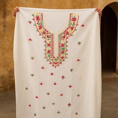 Half-White Handcrafted Lawn Kurti