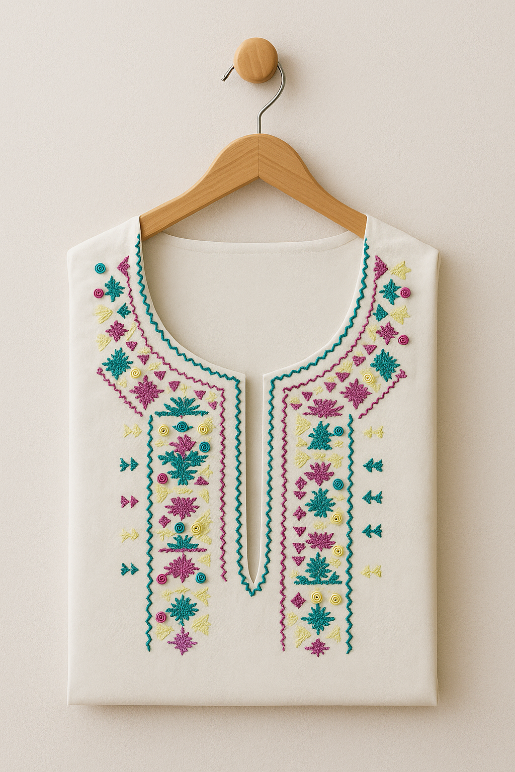 Half-White Handcrafted Lawn Kurti